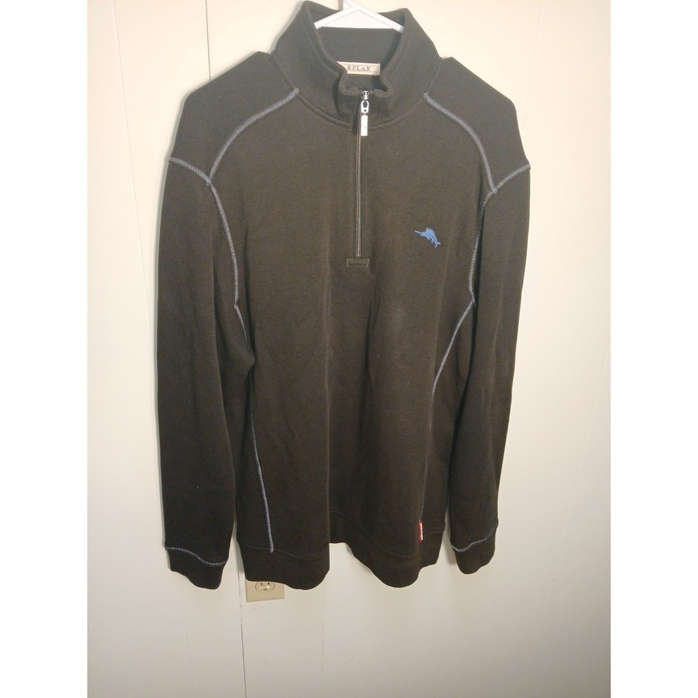 Tommy Bahama Relax Sweatshirt Mens Medium Black 1/4 Zip Pullover Marlin Logo !!